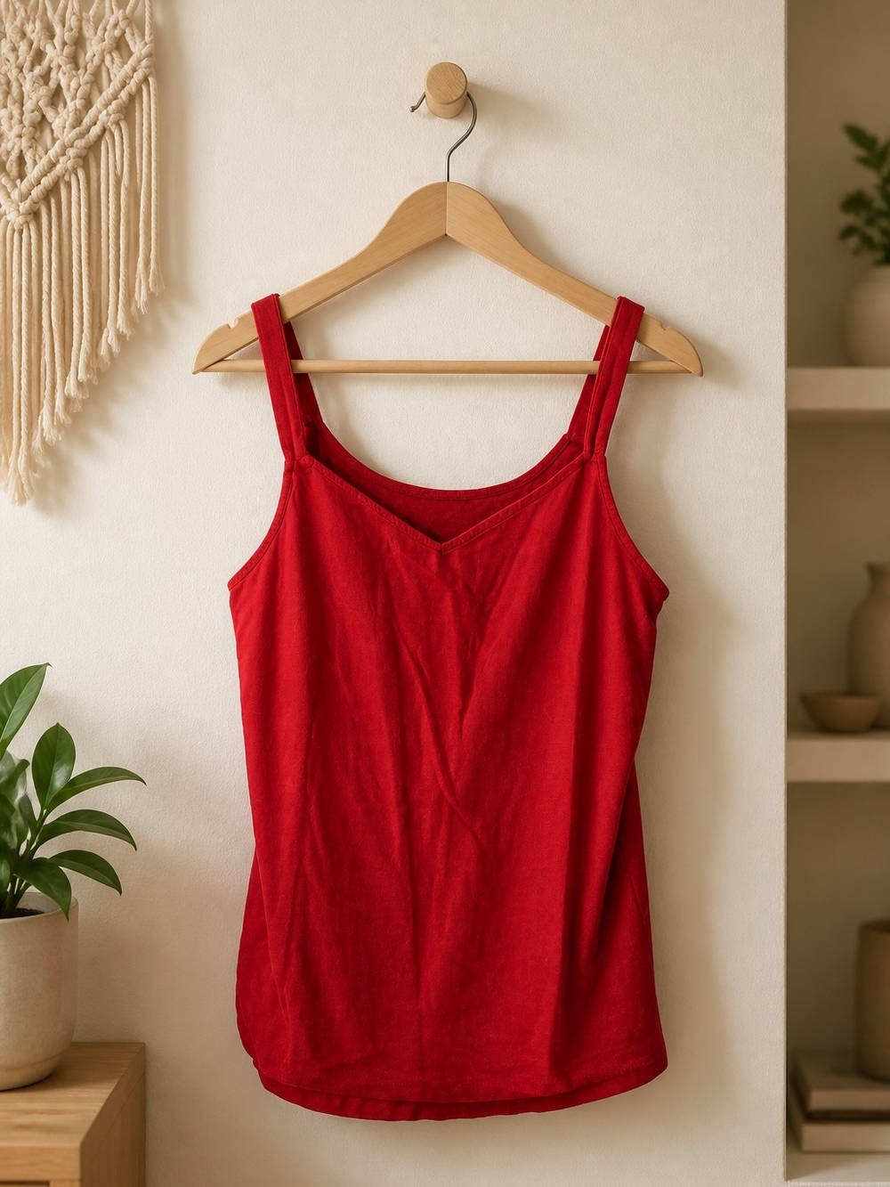 Classic Red Scoop-Neck Tank Top with Wide Straps